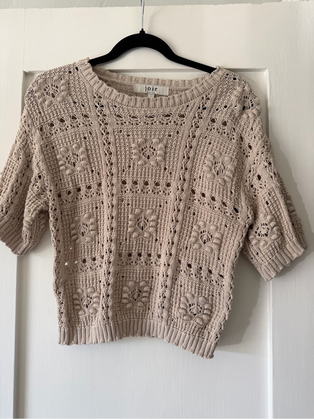Joie S Boho Open Stitch Short Sleeve Knit Pullover